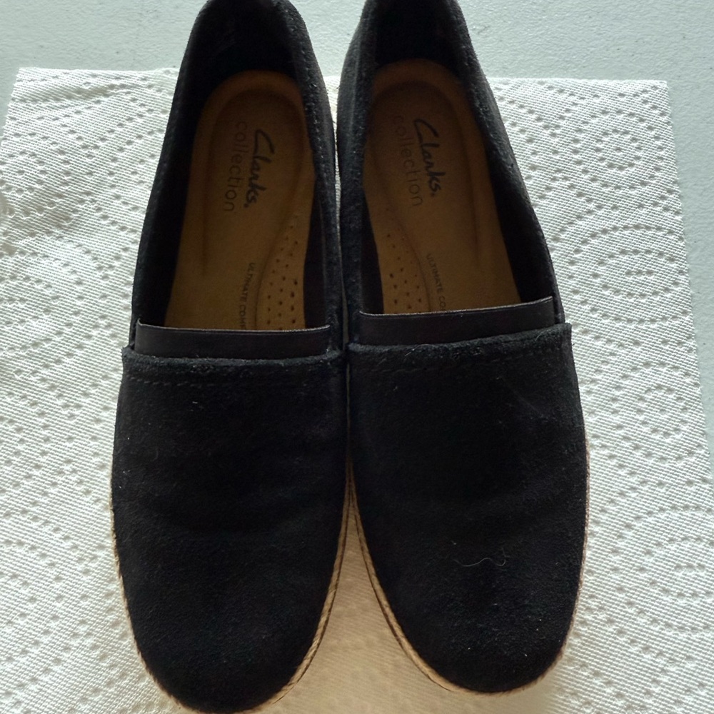 Clarks Black Suede Slip-Ons